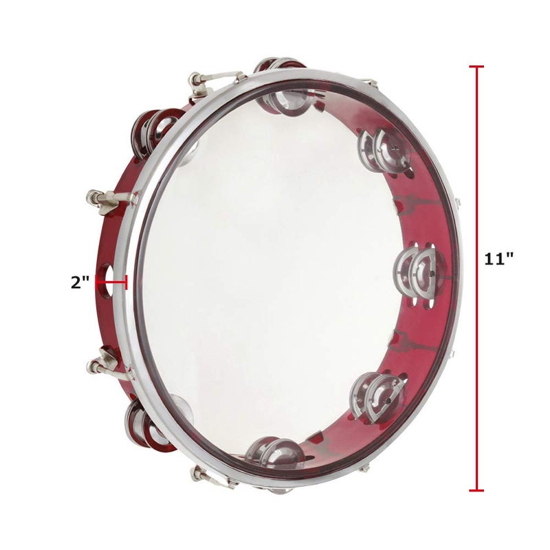 ENNBOM Tambourine Adjustable Tone Hand Drum Double Row Metal Jingles Hand Bell Performance Level Handheld Percussion (Red) - Image 2